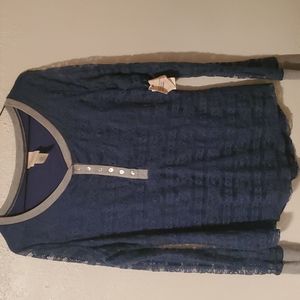 NWT Self Esteem lacey Henley long sleeve shirt